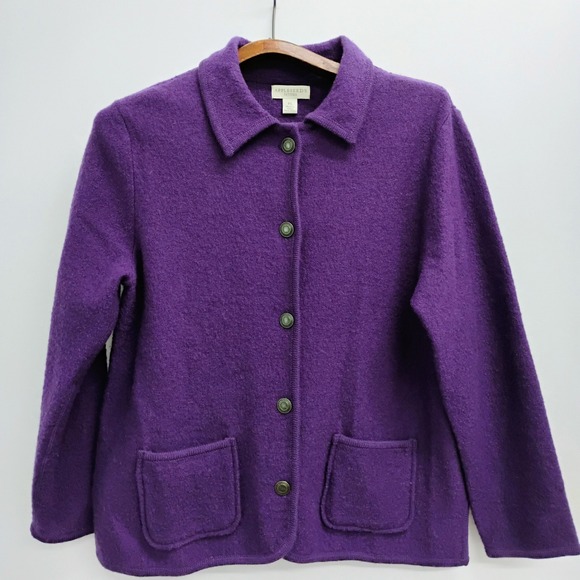 Appleseed's Petite Wool Jacket Purple Button Front Pockets Coat PL - Picture 1 of 8